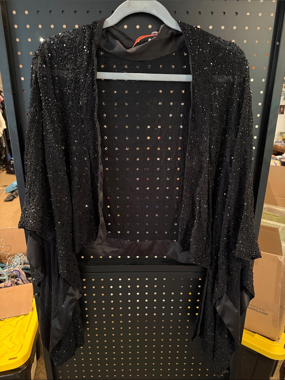 Alice + Olivia Black Sequin Open-Front Draped Shrug